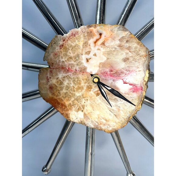 Unique Agate & Metal Sunburst Clock 21''x 18'' - Picture 3 of 5